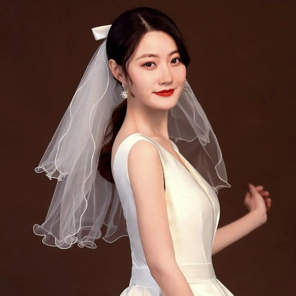 Two Layer Lace Edge Bridal Veil – Short White Tulle Wedding Veil