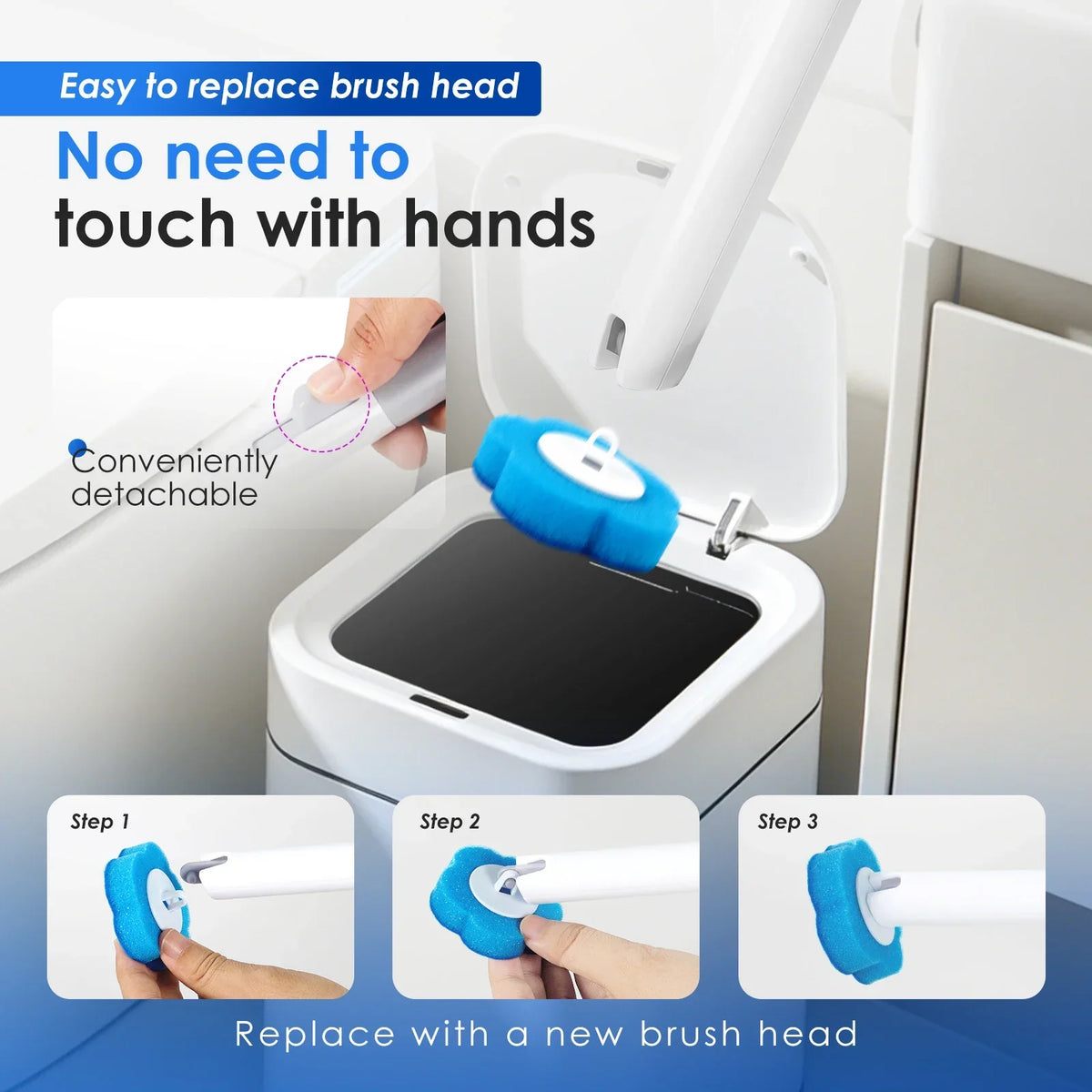 Toilet Brush & Holder Set – Disposable Refill Heads 24 or 60 Pack