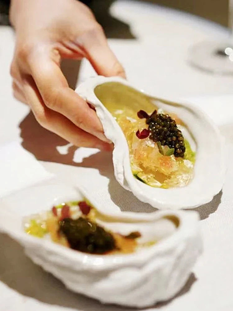 Oyster-Shaped Ceramic Dessert Plate | Snack & Fruit Tray