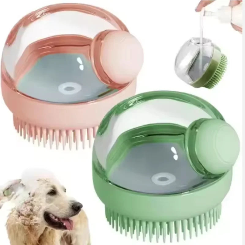 Silicone Pet Bath Brush with Shampoo Dispenser | Dog Grooming