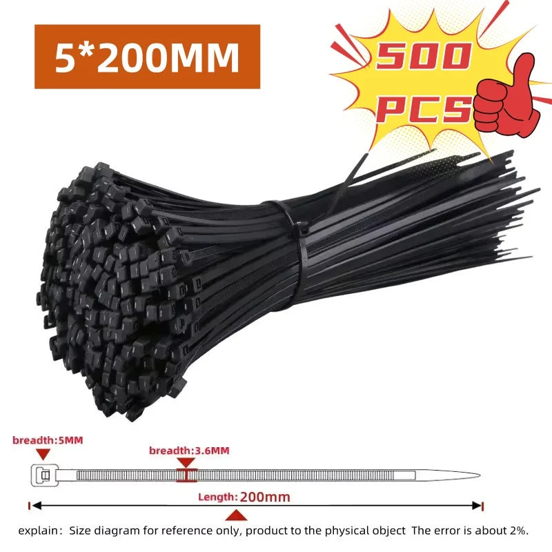 Nylon Cable Zip Ties Self-Locking – 100 or 1000 Pack