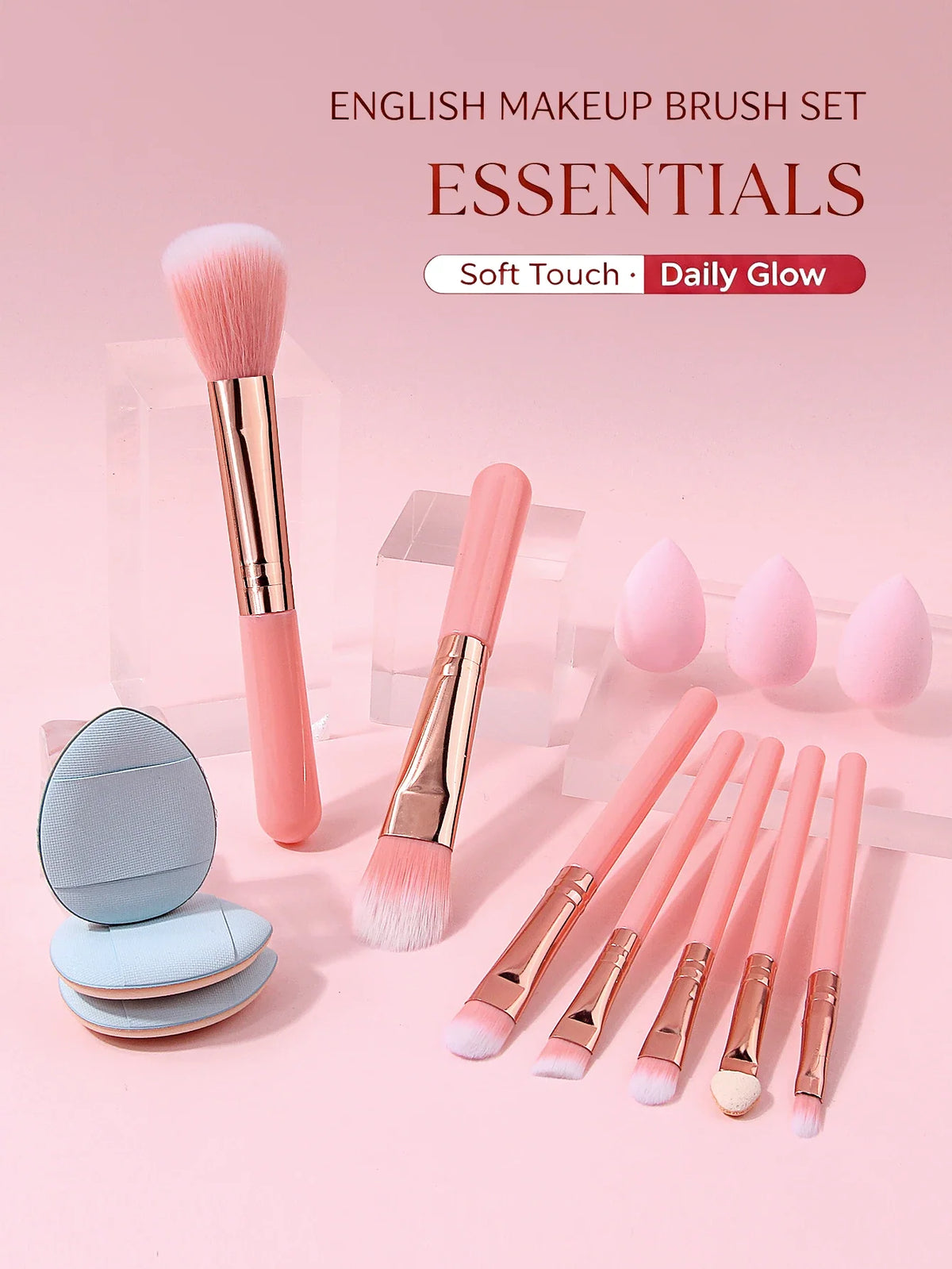13-Piece Makeup Brush Set with Sponges & Powder Puffs