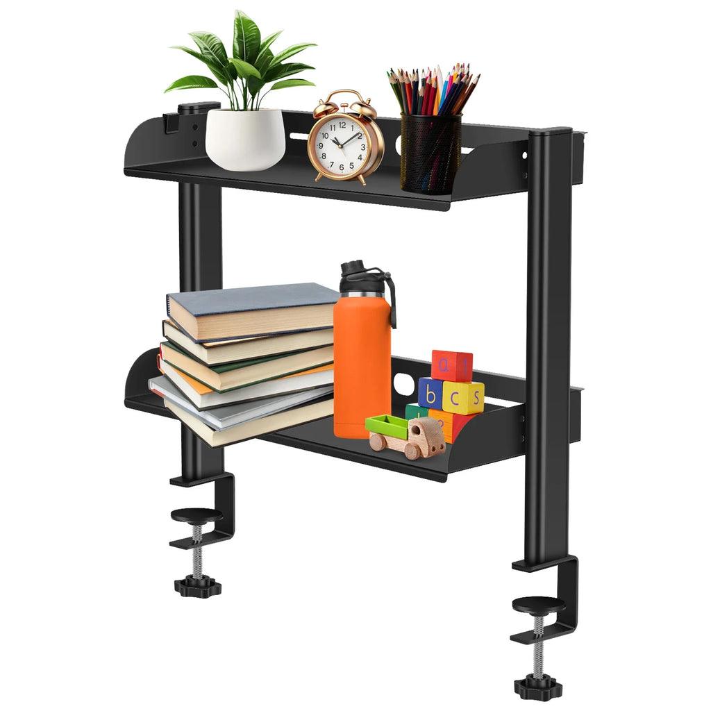 2-Tier Clamp-On Desk Shelf | Carbon Steel Desktop Organizer