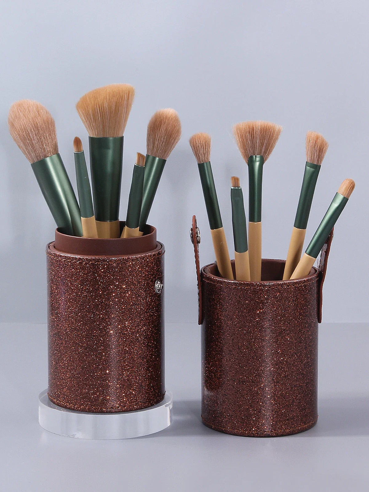 10-Piece Beginner Makeup Brush Set with Glitter Storage Bucket