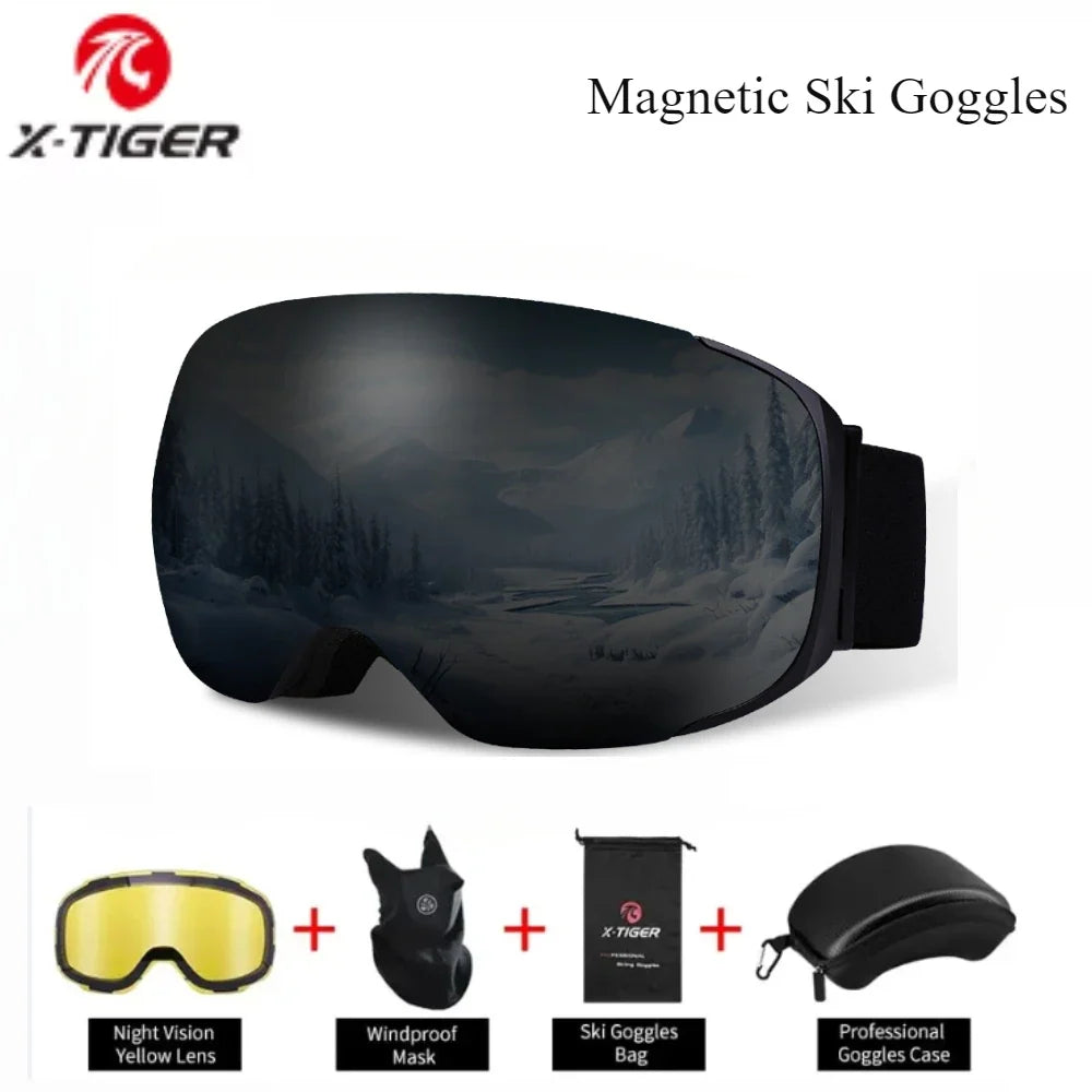 X-TIGER Magnetic Ski Goggles – Anti-Fog UV400 Snowboard Set