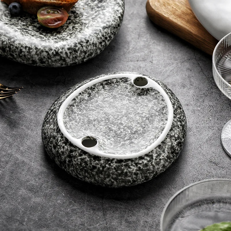 Japanese Stone Pattern Ceramic Plates – Sushi, Steak & Dinner