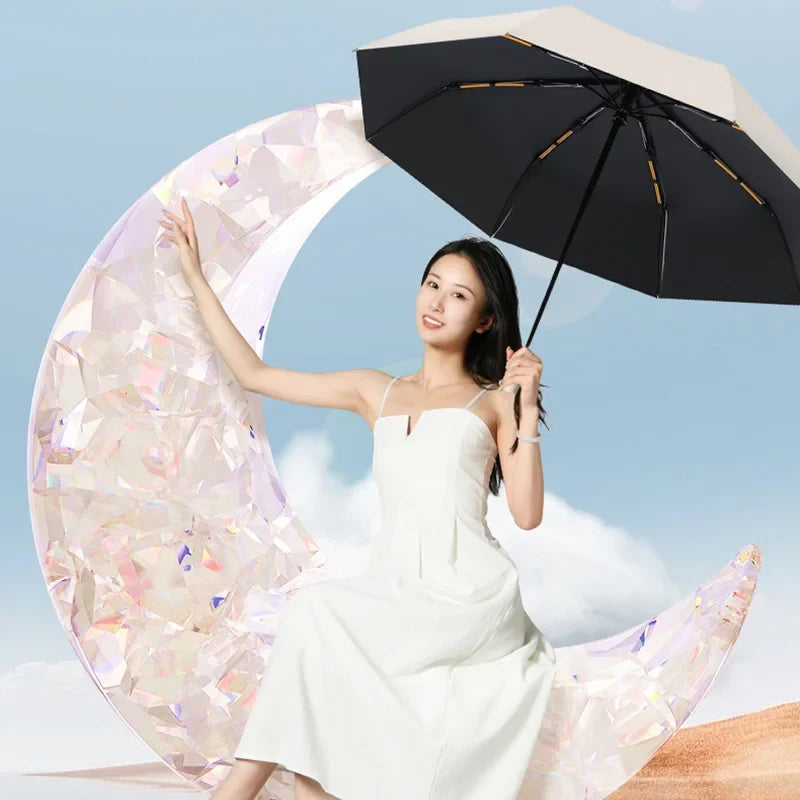 24-Bone Auto Folding Umbrella | UV Protection & Rain Cover