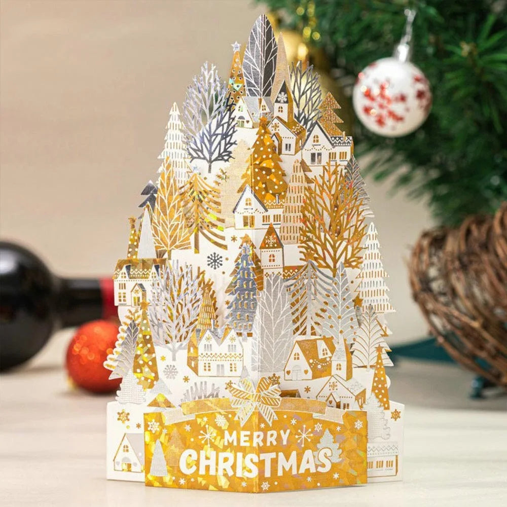 3D Pop-Up Christmas Greeting Card with Envelope – Gold Craft