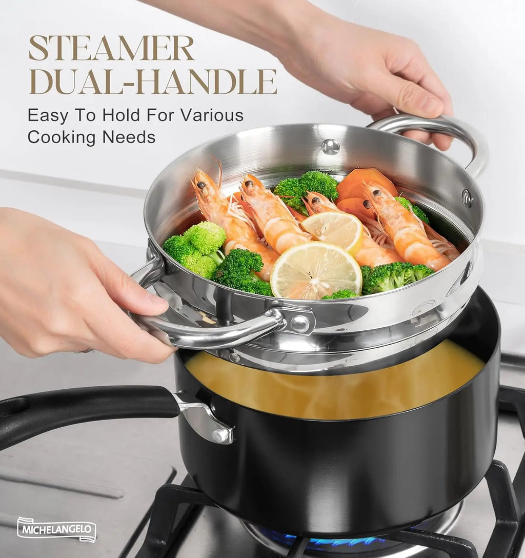 MICHELANGELO Ceramic Non-Stick Cookware Set with Steamer