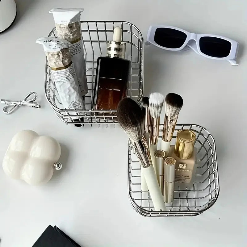Stainless Steel Cosmetic Organizer | Makeup Brush Storage Basket
