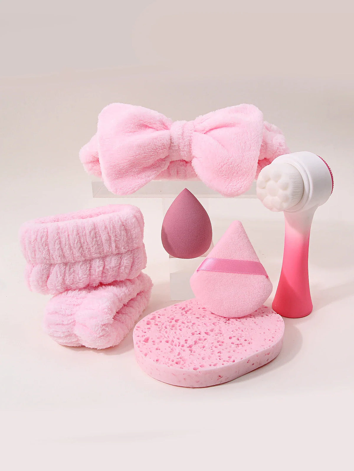 7-Piece Makeup Tool Set – Hair Band, Puffs & Facial Brush Kit