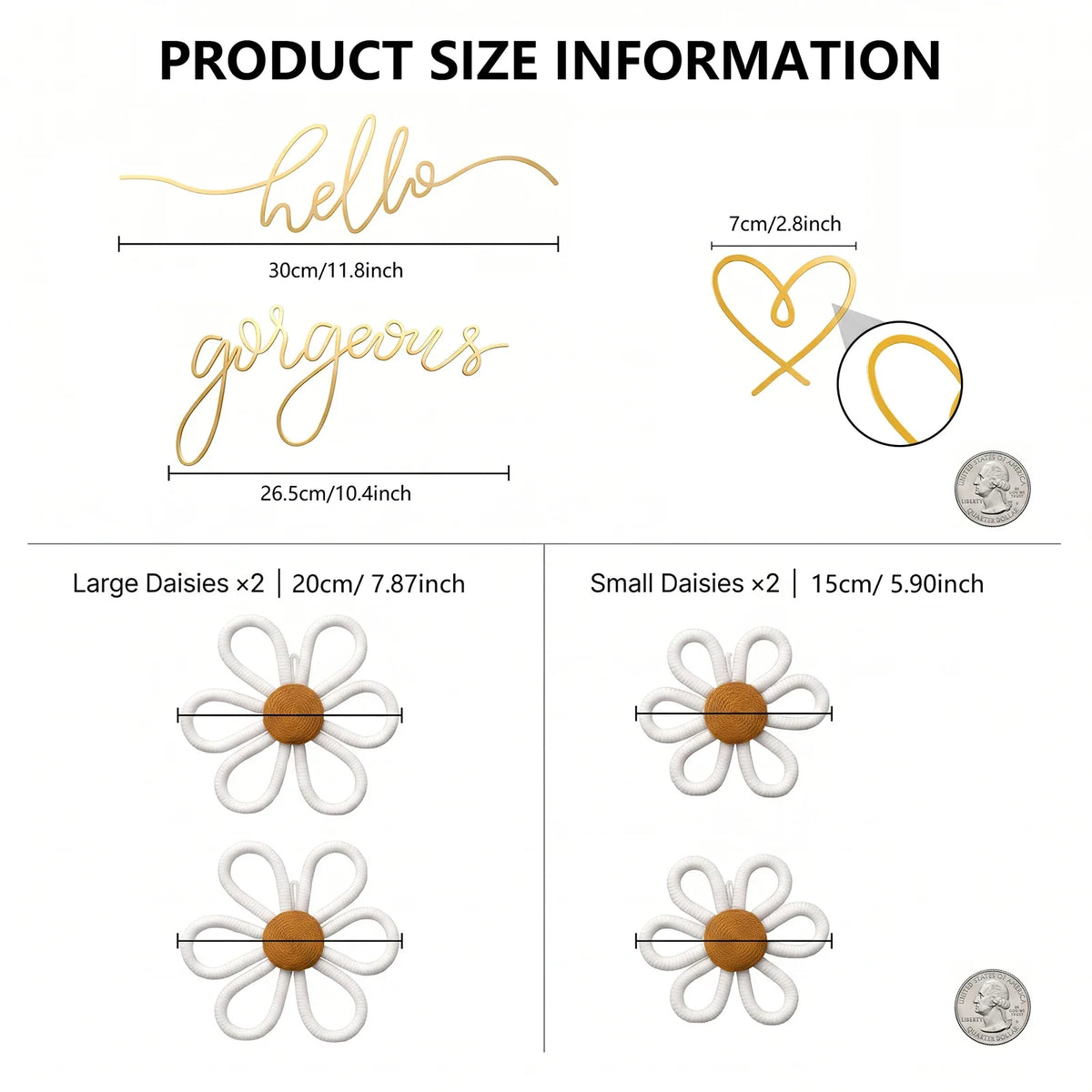 Hello Gorgeous Metal Wire Wall Decor Set | Boho Daisy Art