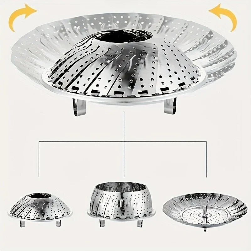 Foldable Stainless Steel Steamer Basket & Collapsible Rack