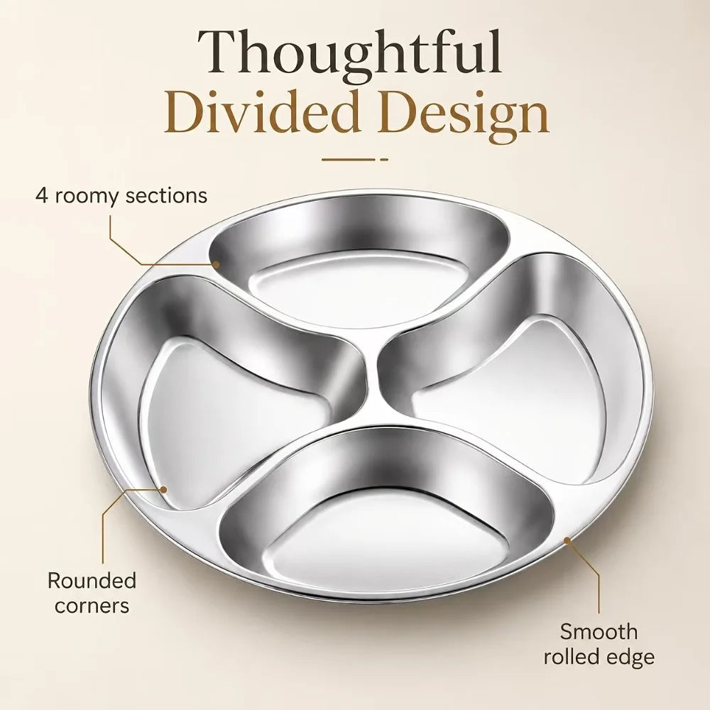 Stainless Steel Divided Serving Tray 24cm | Mess Hall Plate