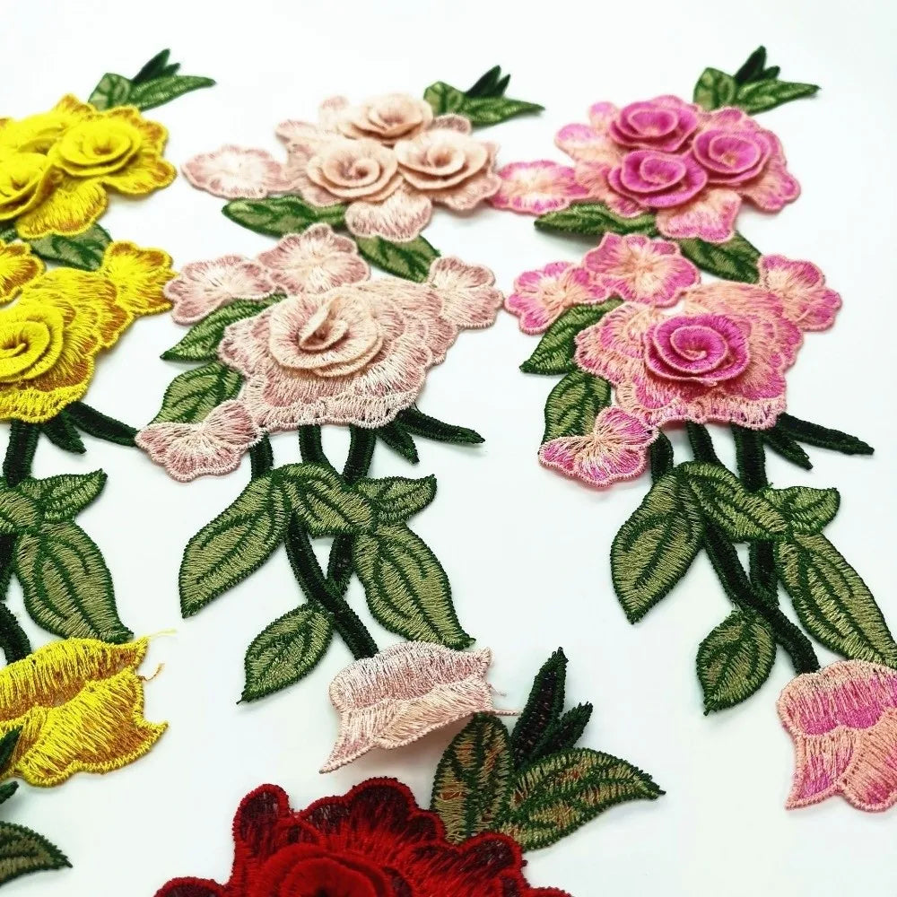 3D Embroidered Rose Flower Sew-On Patch – Ethnic Appliqué
