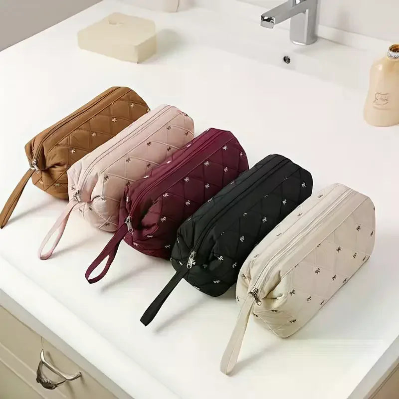 Quilted Hair Dryer Bag – Bow Embroidery Travel Storage Organizer