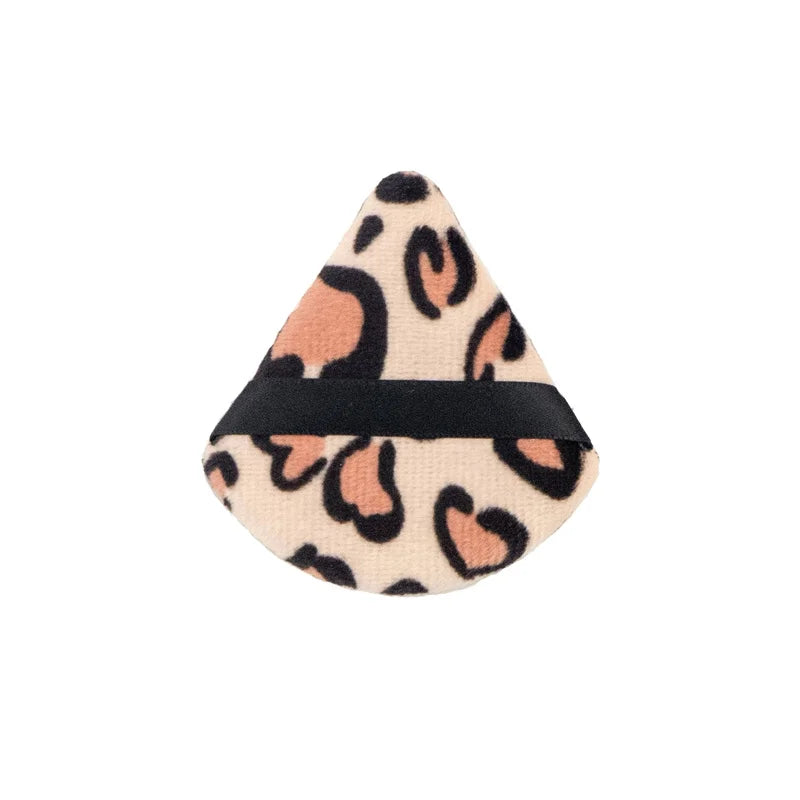 Leopard Print Velvet Powder Puff Set | 3 Shapes, Ribbon Strap