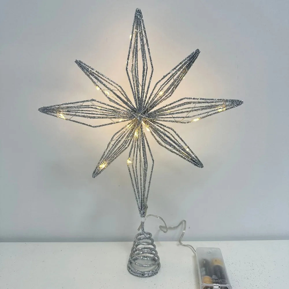 LED Star Christmas Tree Topper Glitter Iron Light Up Décor