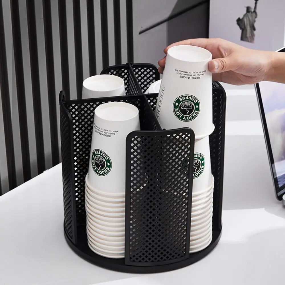 Rotating Paper Cup Dispenser – 4-Compartment Lid Holder