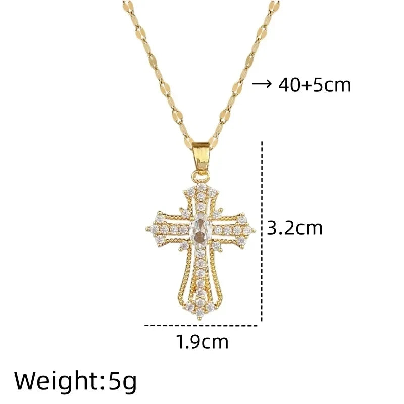 Women's Gold Cross Pendant Necklace – Stainless Steel Choker
