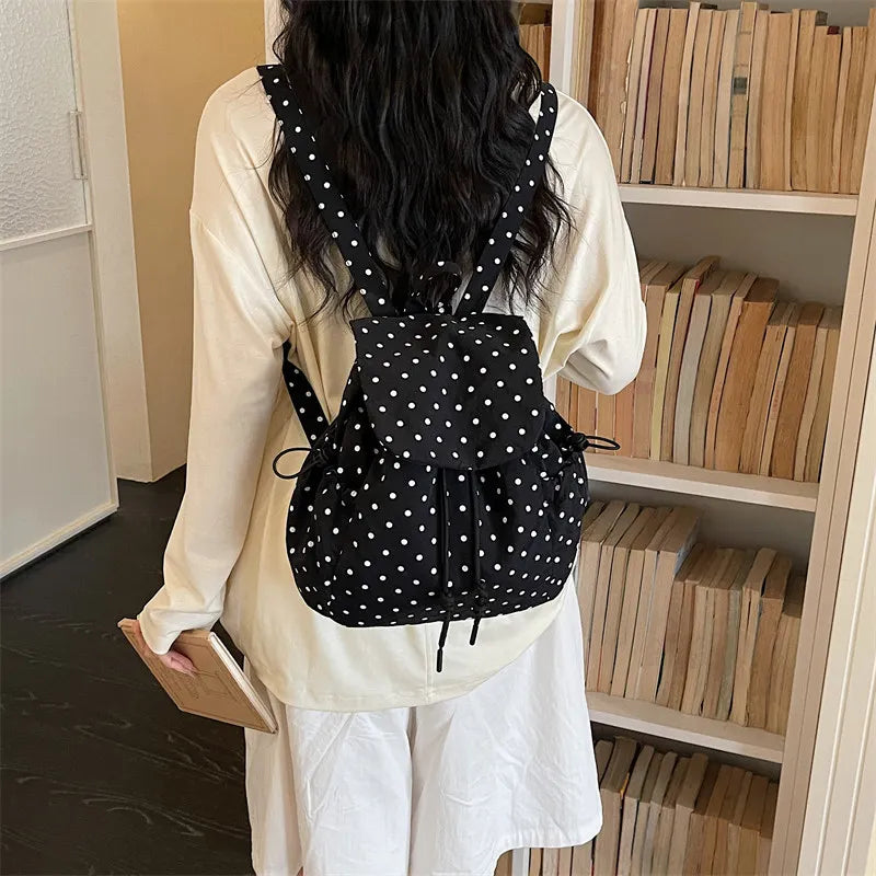 Korean Polka Dot Backpack – Lightweight Women's Canvas School Bag