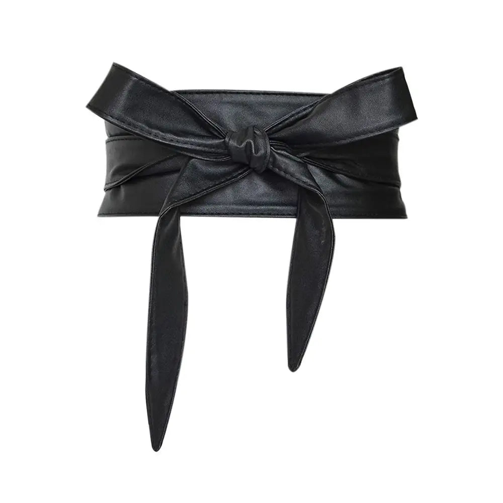 Women's Wide Bowknot Belt – PU Leather Lace-Up Waist Cincher