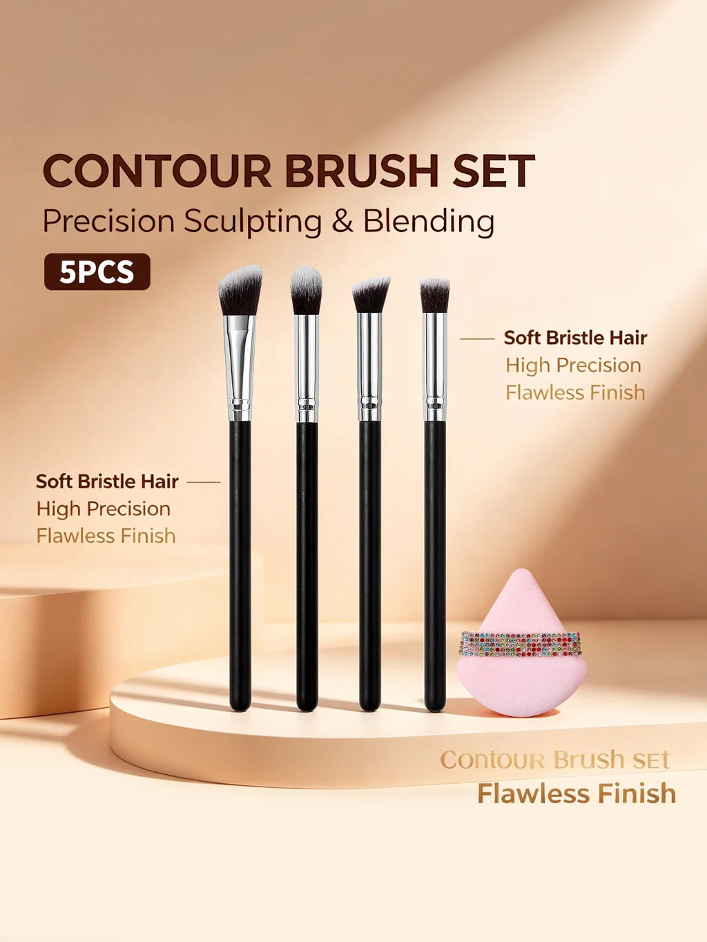 5-Piece Makeup Brush Set – Eyeshadow, Contour & Highlighter