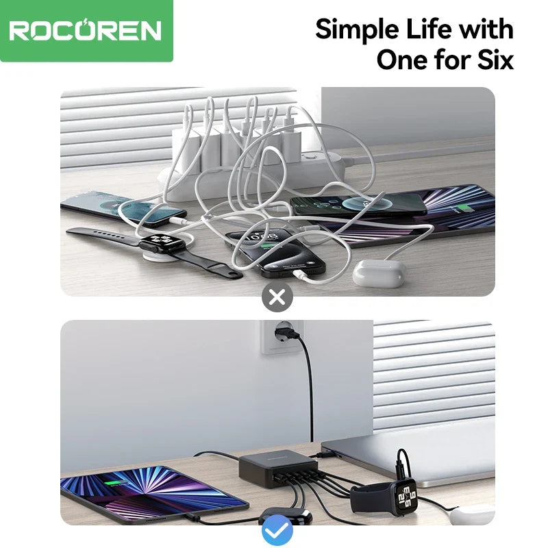 Rocoren 150W 6-Port USB-C Desktop Fast Charging Station