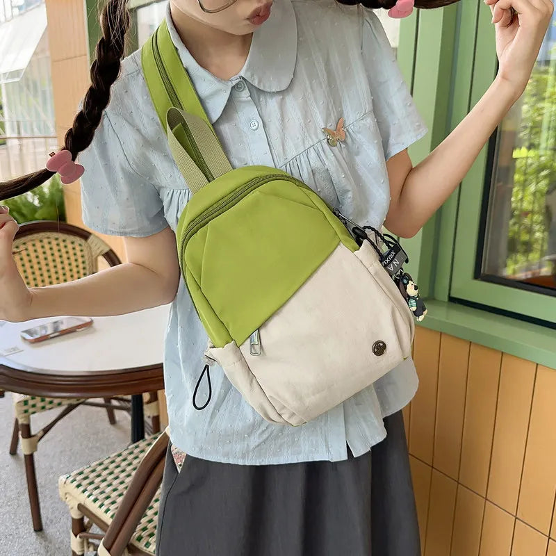 Contrast Color Nylon Backpack & Crossbody Chest Bag – Unisex