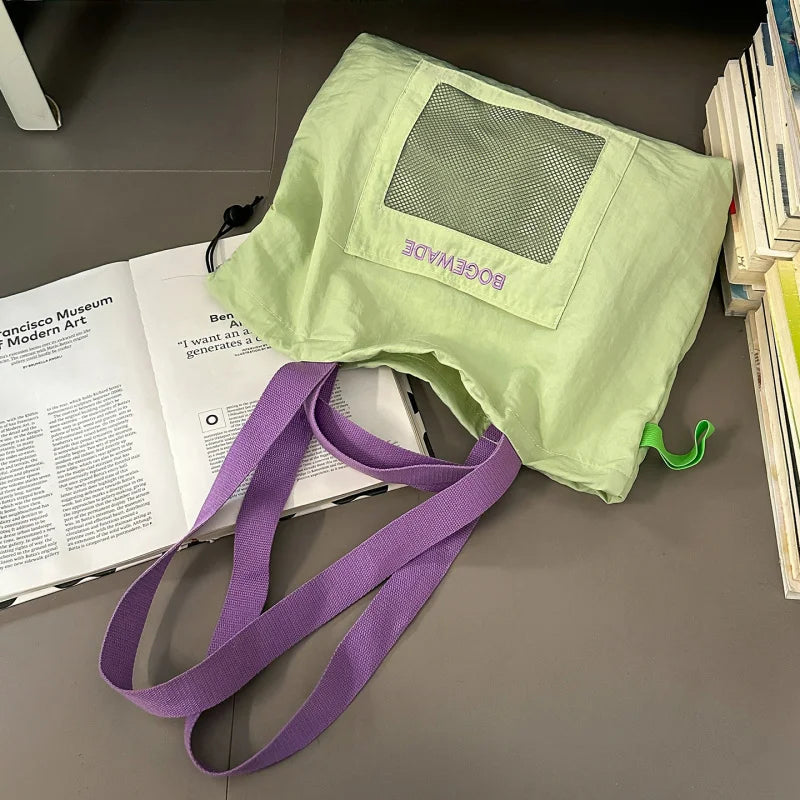 Foldable Drawstring Shoulder Bag – Lightweight Nylon Tote