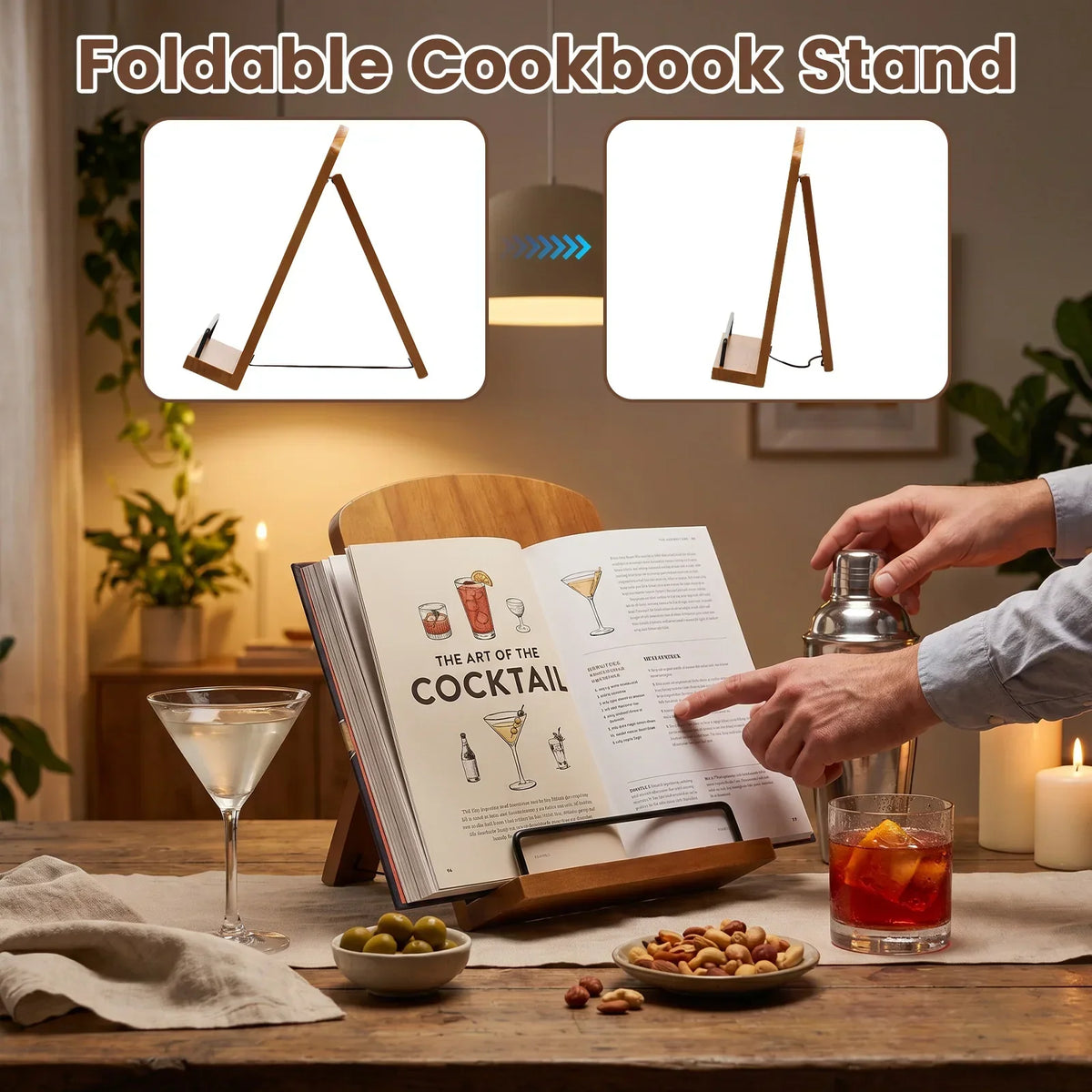 Wooden Adjustable Cookbook Stand – Kitchen Recipe Book Holder