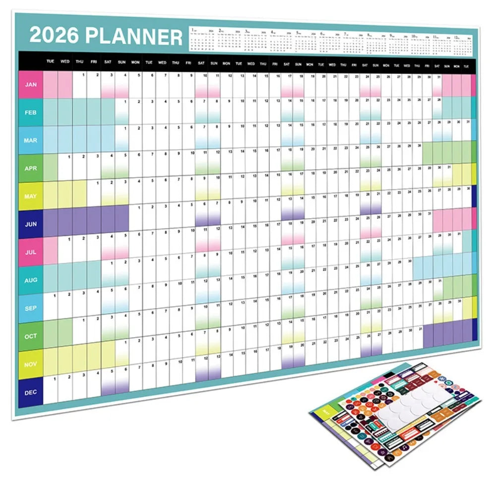 2026 Large Wall Calendar – 365-Day Annual Planner Sheet