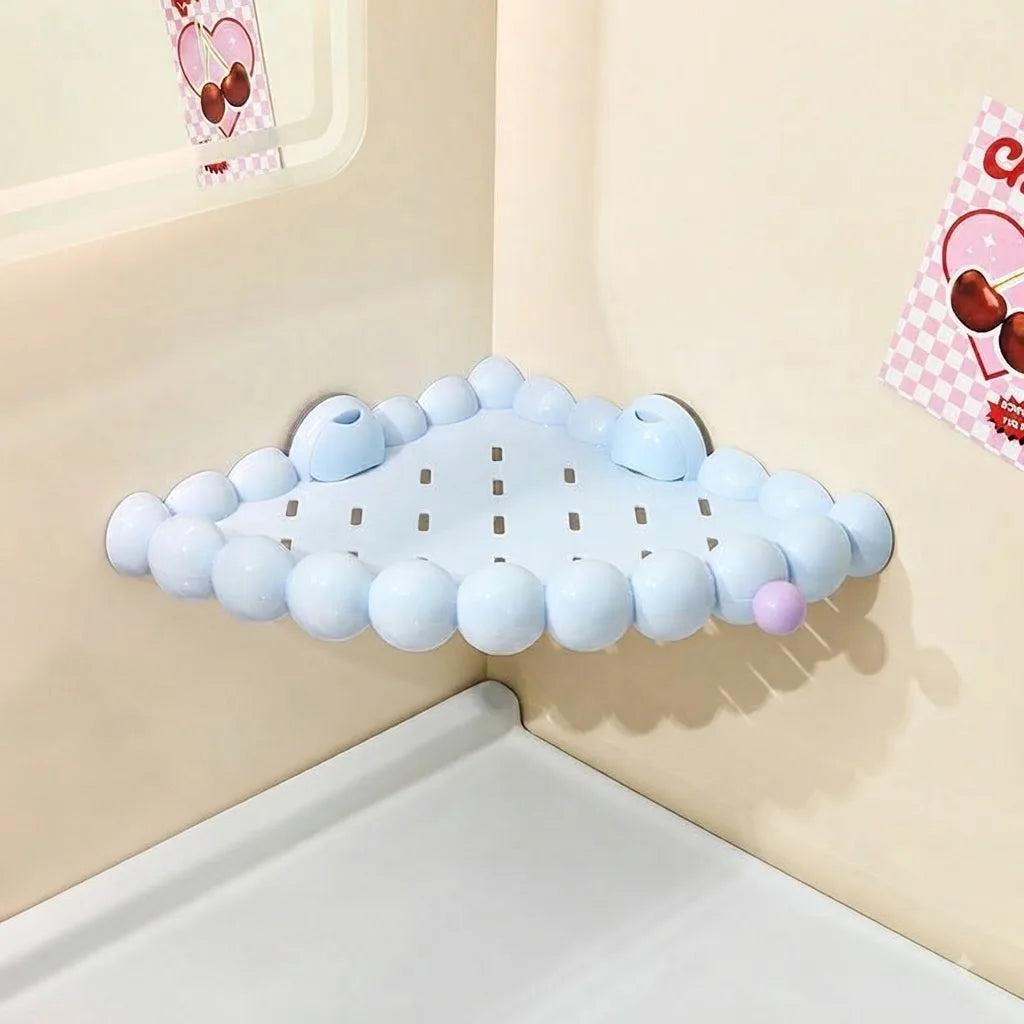 Suction Cup Bathroom Corner Shelf with Drain Holes & Hooks