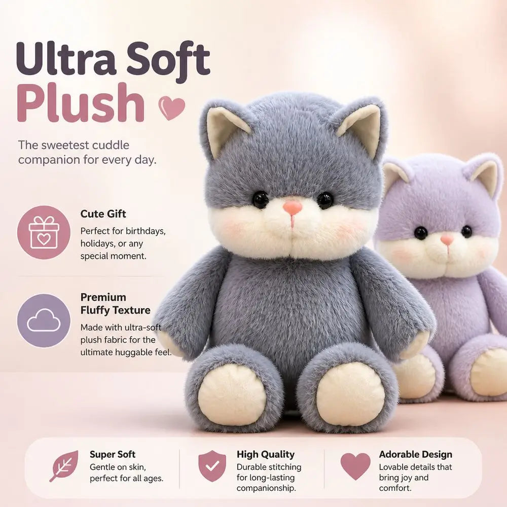 Soft Cat Stuffed Animal Plush Pillow – Cute 17.7" Cuddle Toy