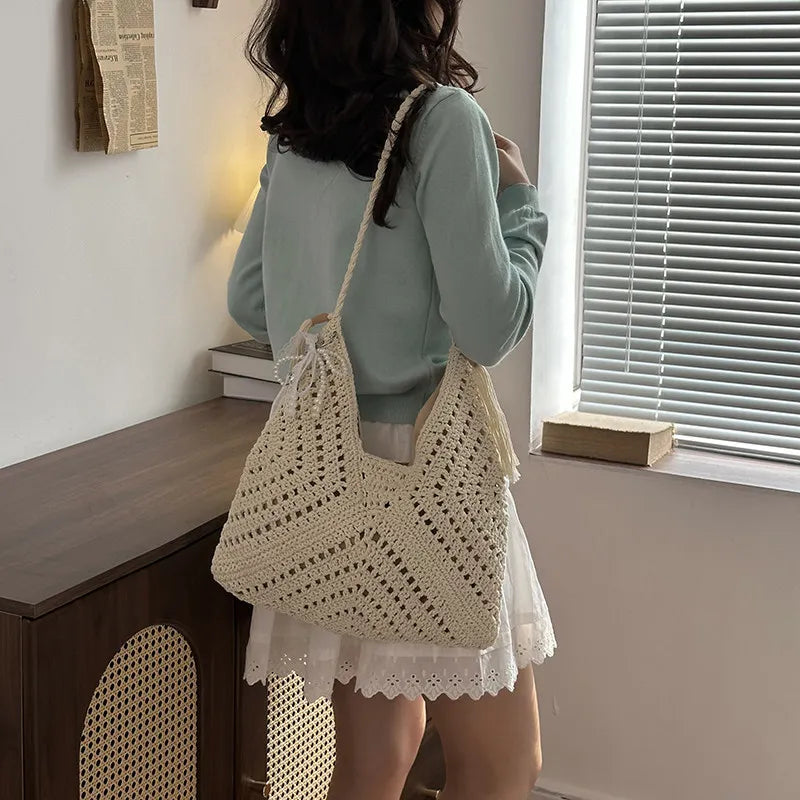 Cotton Crochet Tote Bag – Women's Woven Beach & Travel Bag