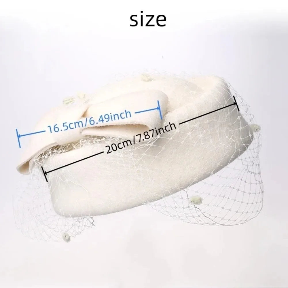 Women's Wool Fascinator Hat – Mesh Veil Bowknot Bridal Headwear