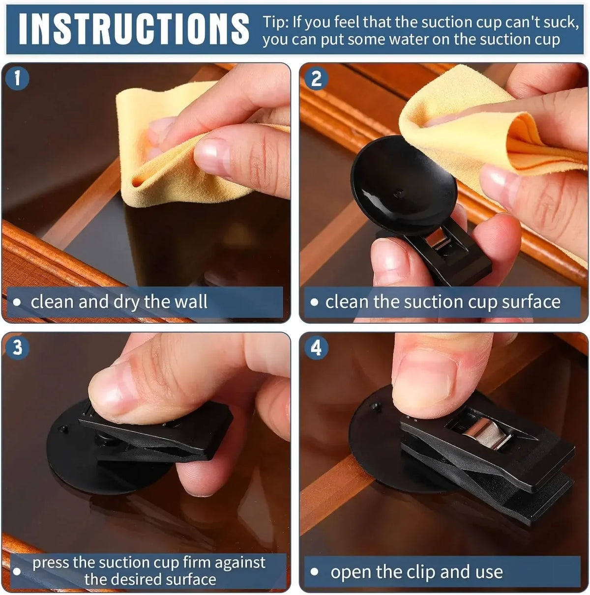 4pcs Car Suction Cup Clips – Sunshade, Card & Glasses Holder