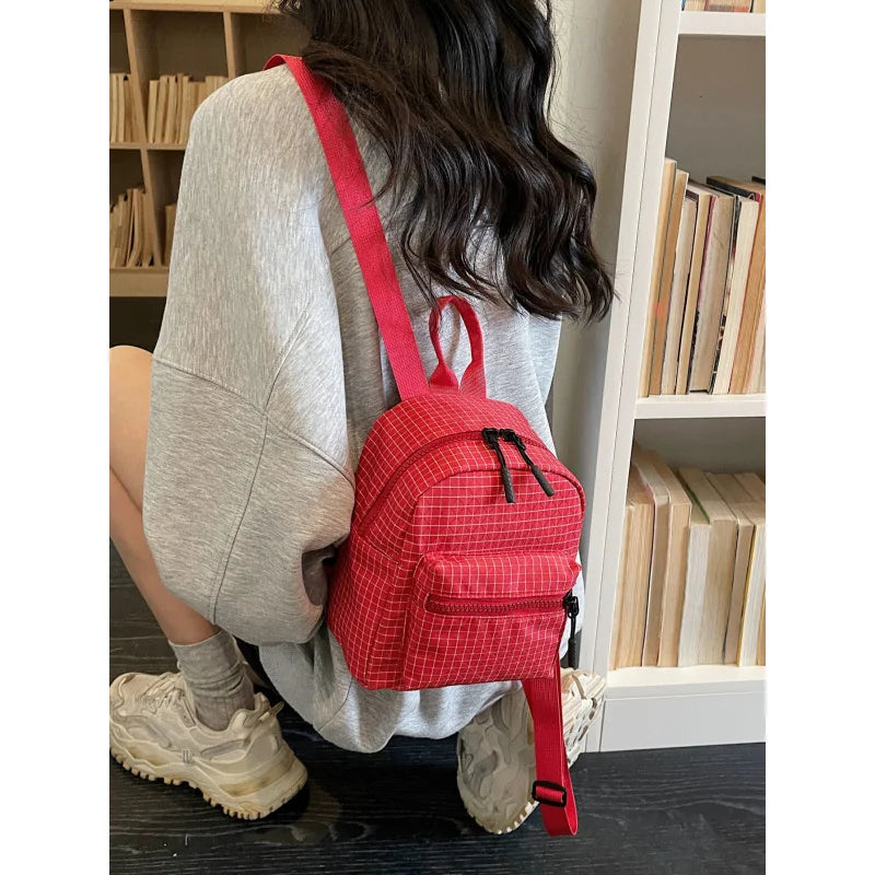 Women's Lightweight Mini Plaid Nylon Backpack – Casual Style