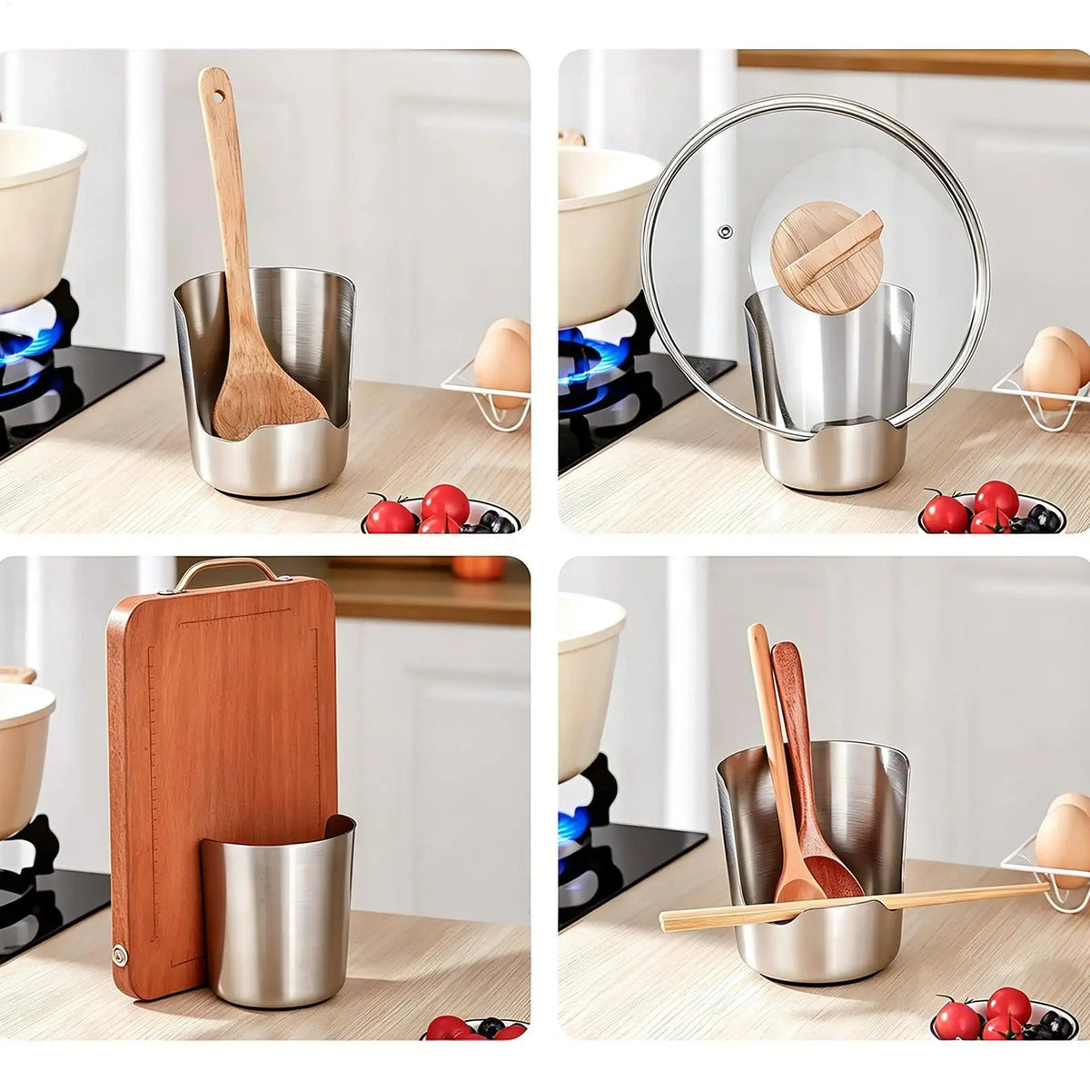 Stainless Steel Pot Lid & Utensil Holder | Kitchen Organizer