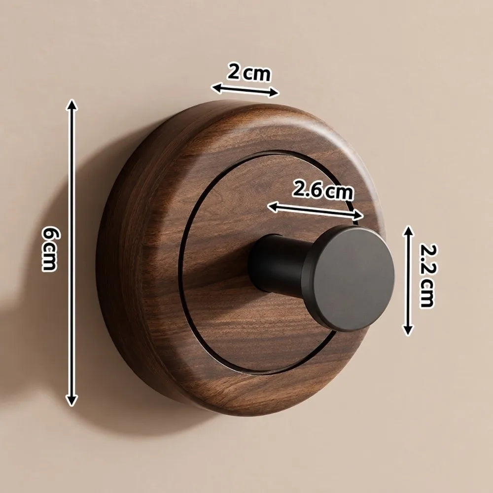 Walnut Wood Suction Cup Hook – No-Drill Removable Towel Hook