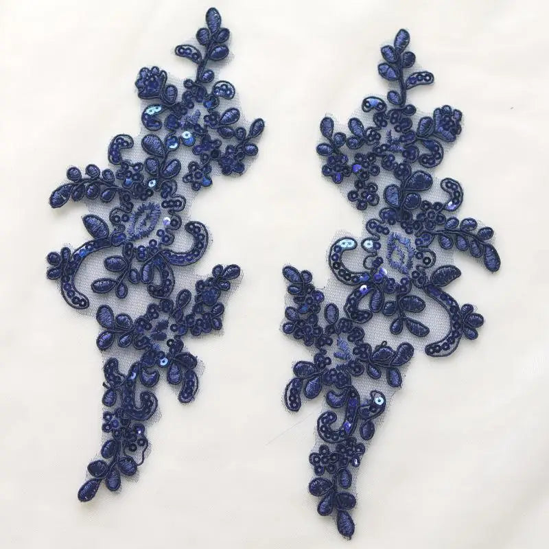 Embroidered Sequin Lace Appliqué Patches – 1 Pair Floral DIY