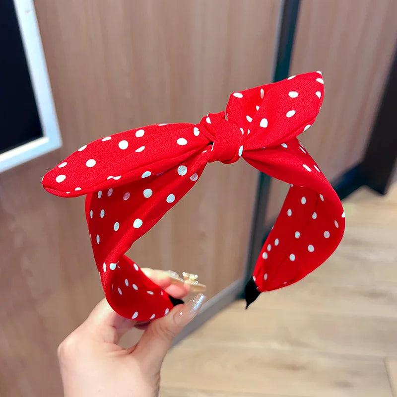Girls' Wide Bow Headband – Polka Dot Korean Style Hair Band