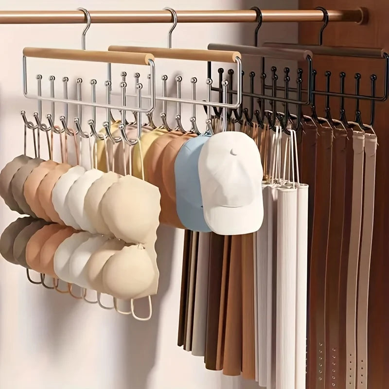 Wooden Hat Organizer Wall Mount Rack & Cap Holder Hooks