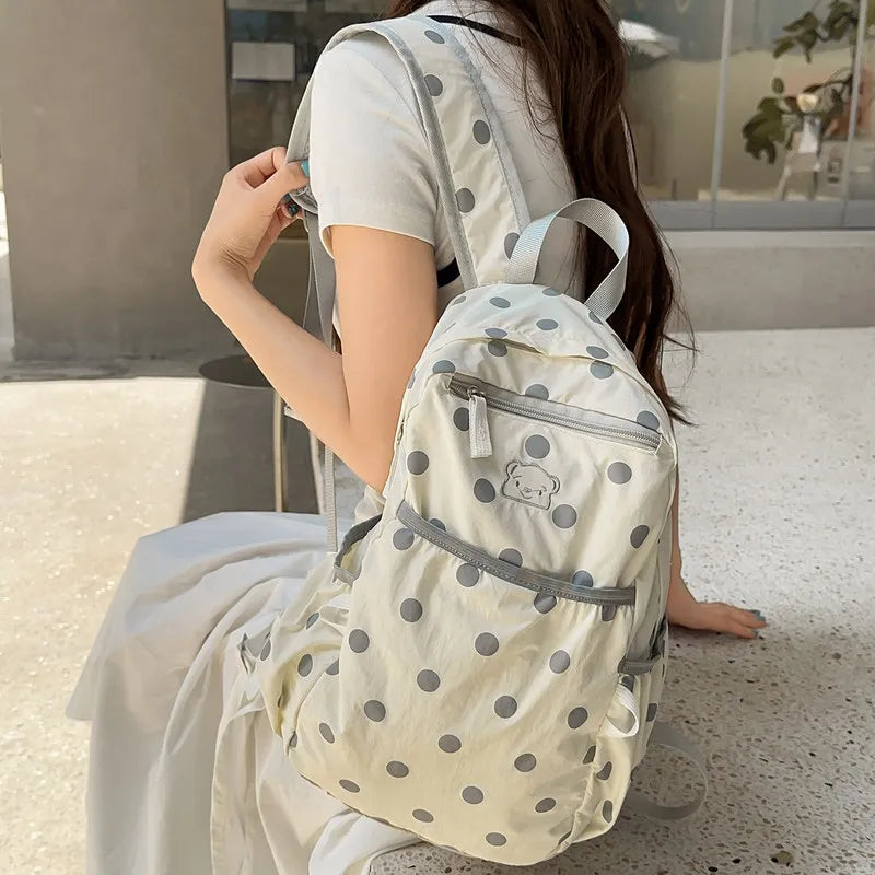 Sweet Polka Dot Canvas Backpack – Large Capacity Women's Bag