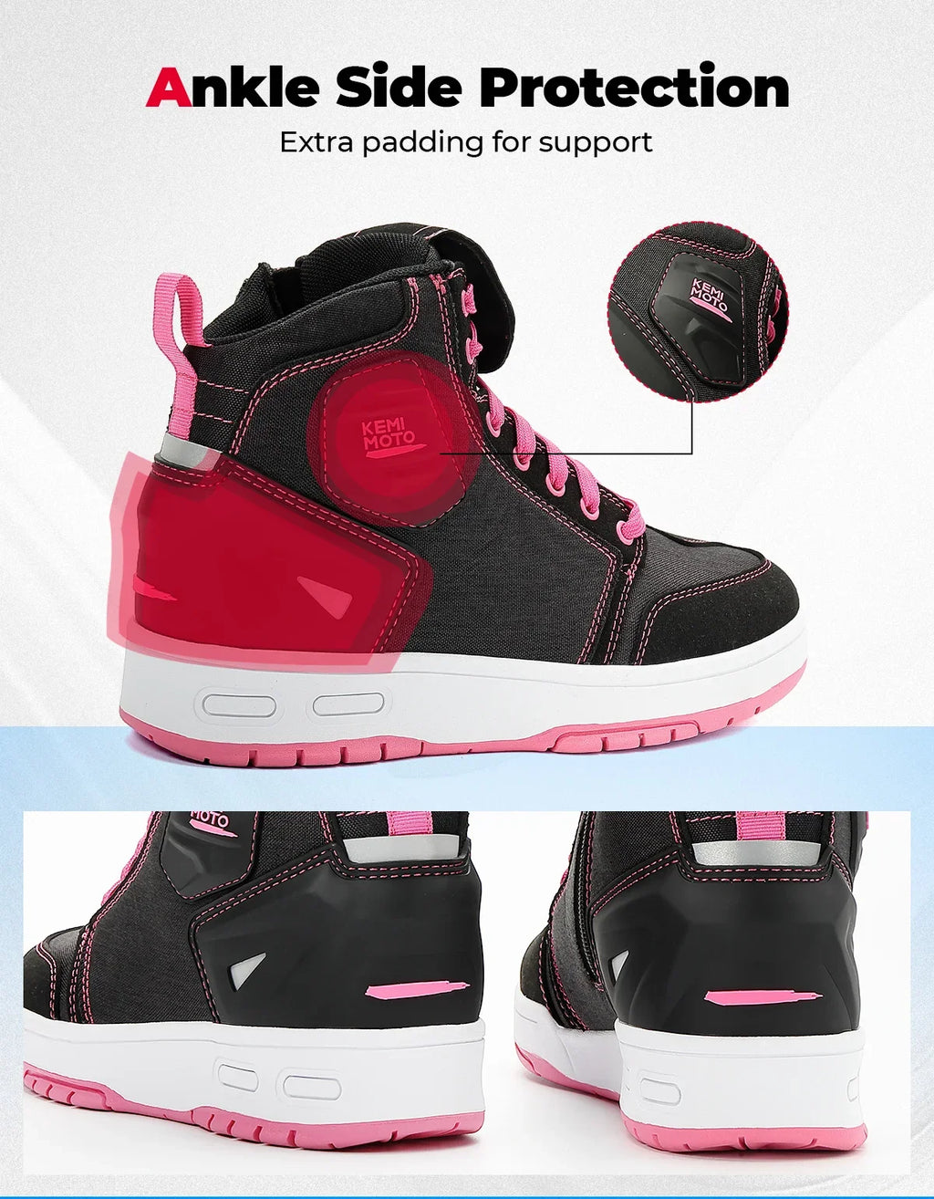 KEMIMOTO Women's Motorcycle Ankle Boots – Breathable Riding