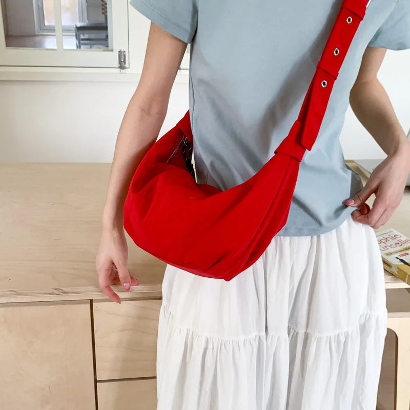Women's Large Capacity Canvas Crossbody Shoulder Bag – Red