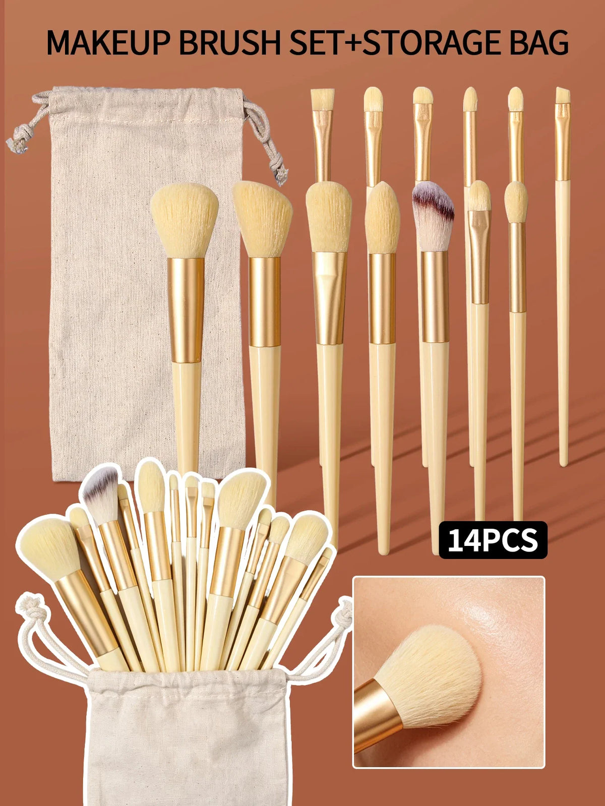 13 PCS Makeup Brush Set with Bag – Foundation & Eyeshadow