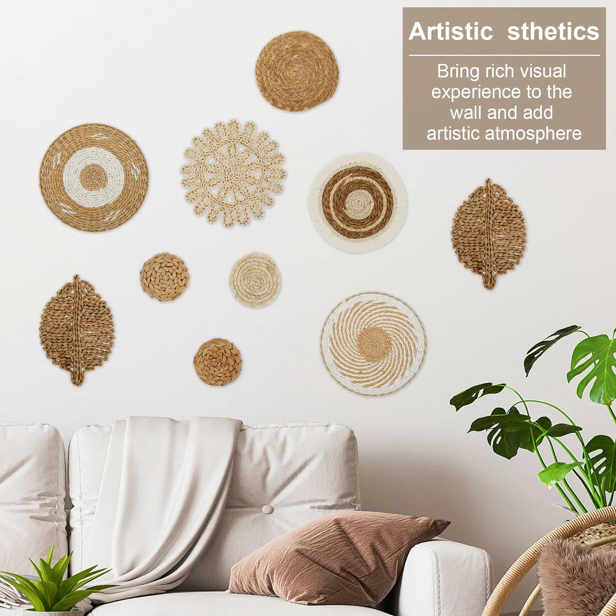 10-Piece Handcrafted Rattan Wall Basket Decor Set | Rustic Boho
