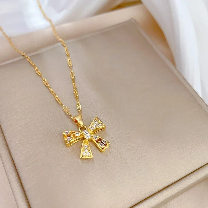 Butterfly Pendant Choker Necklace – Gold Stainless Steel