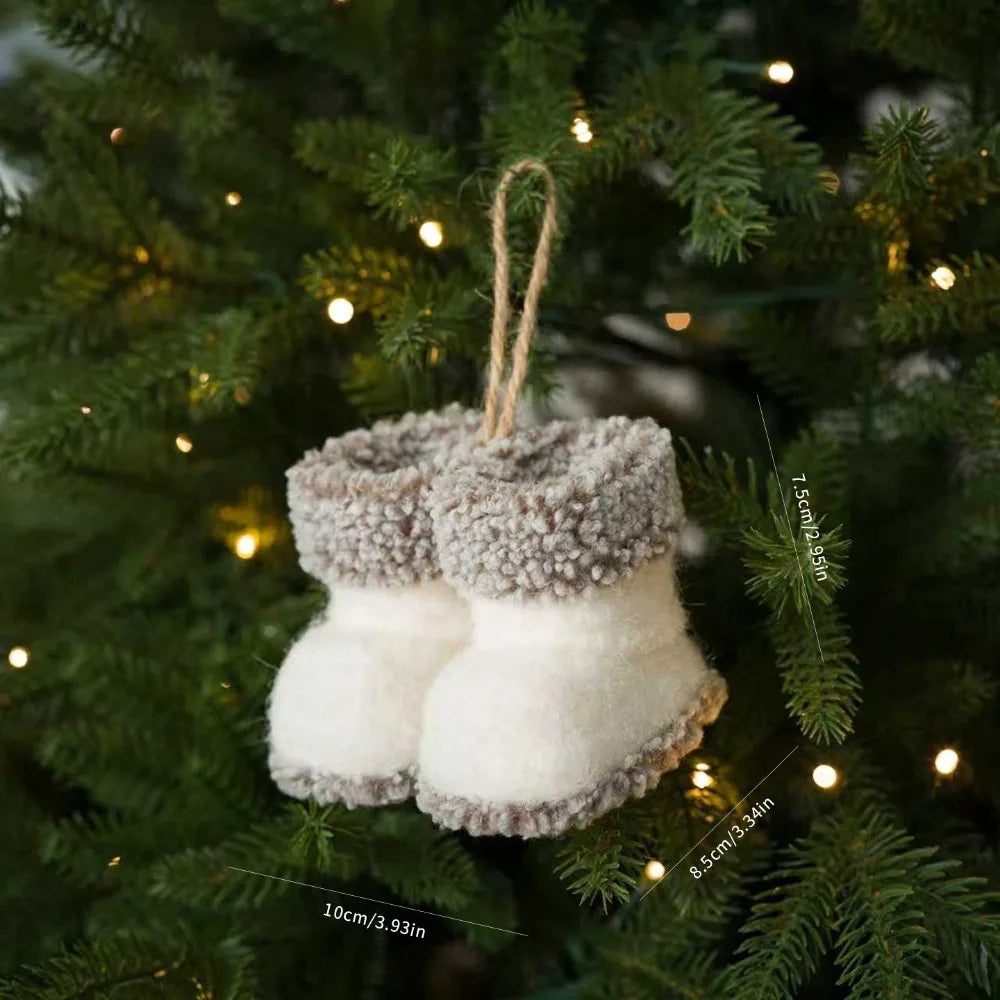 Knitted Plush Christmas Boot Ornaments – Mini Cozy Shoe Pendants
